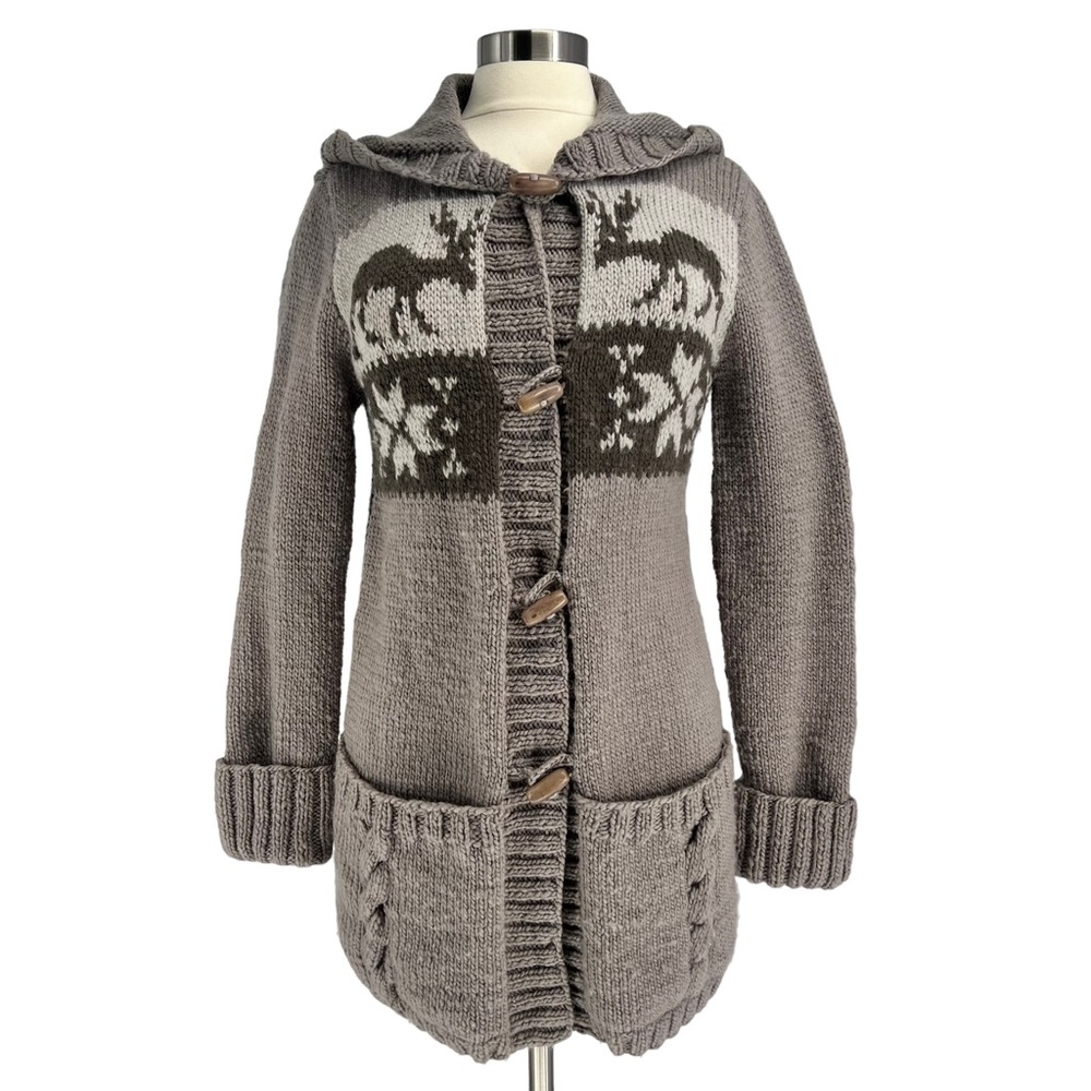 Cozy Gray Hooded Cardigan with Animal Pattern